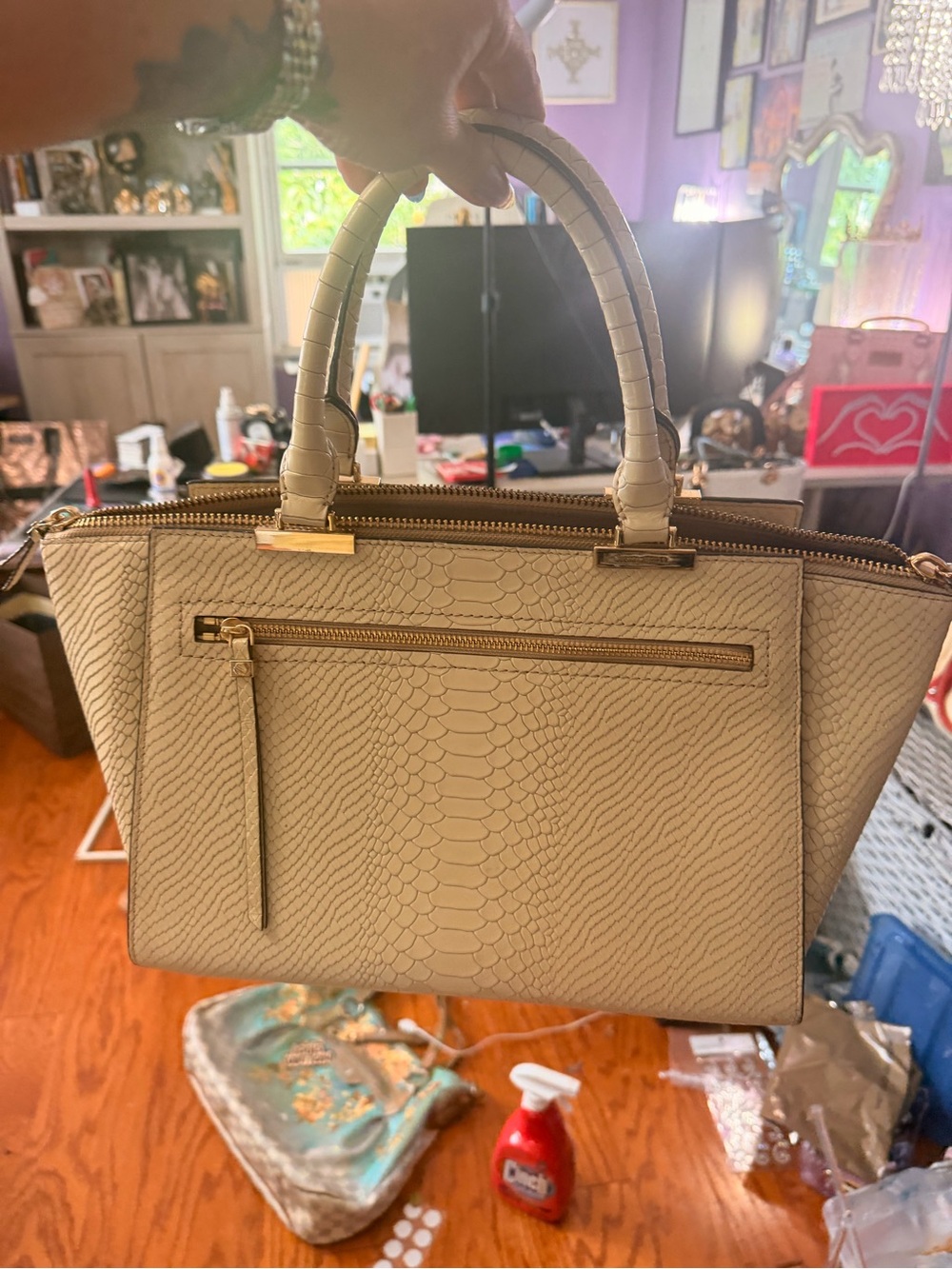 Henri Bendel Snakeski-embossed Cream/Beige 2 way bag